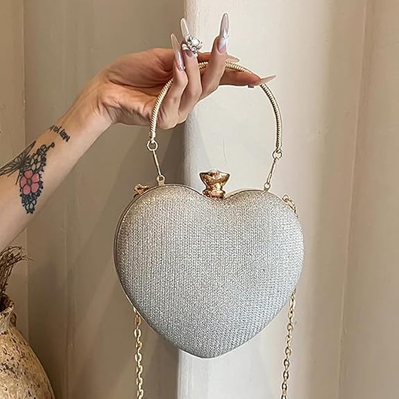 Heart Shape Silver Party Clutch - Image 3