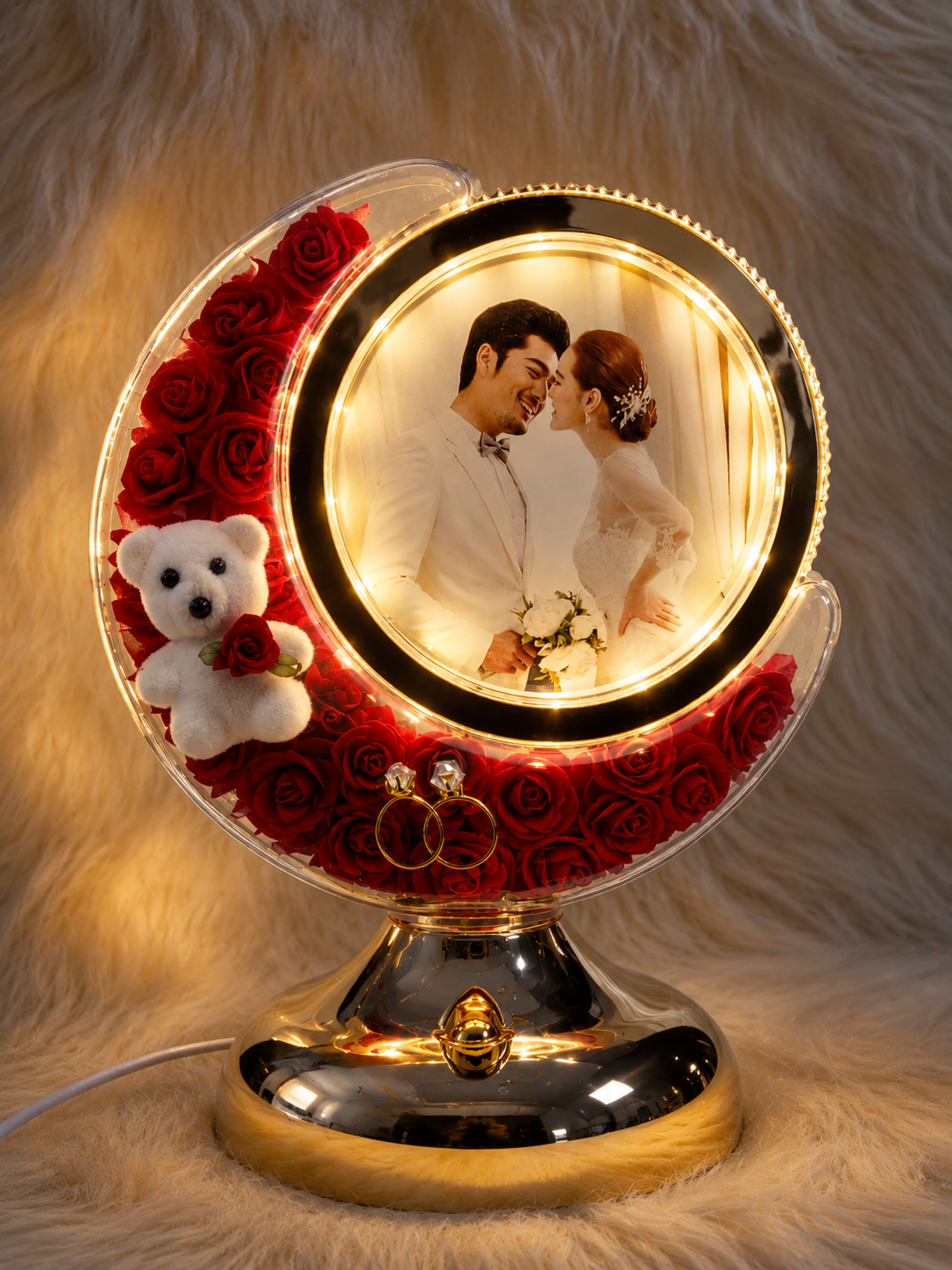 Customized LED Rose Moon Photo Frame With Ring