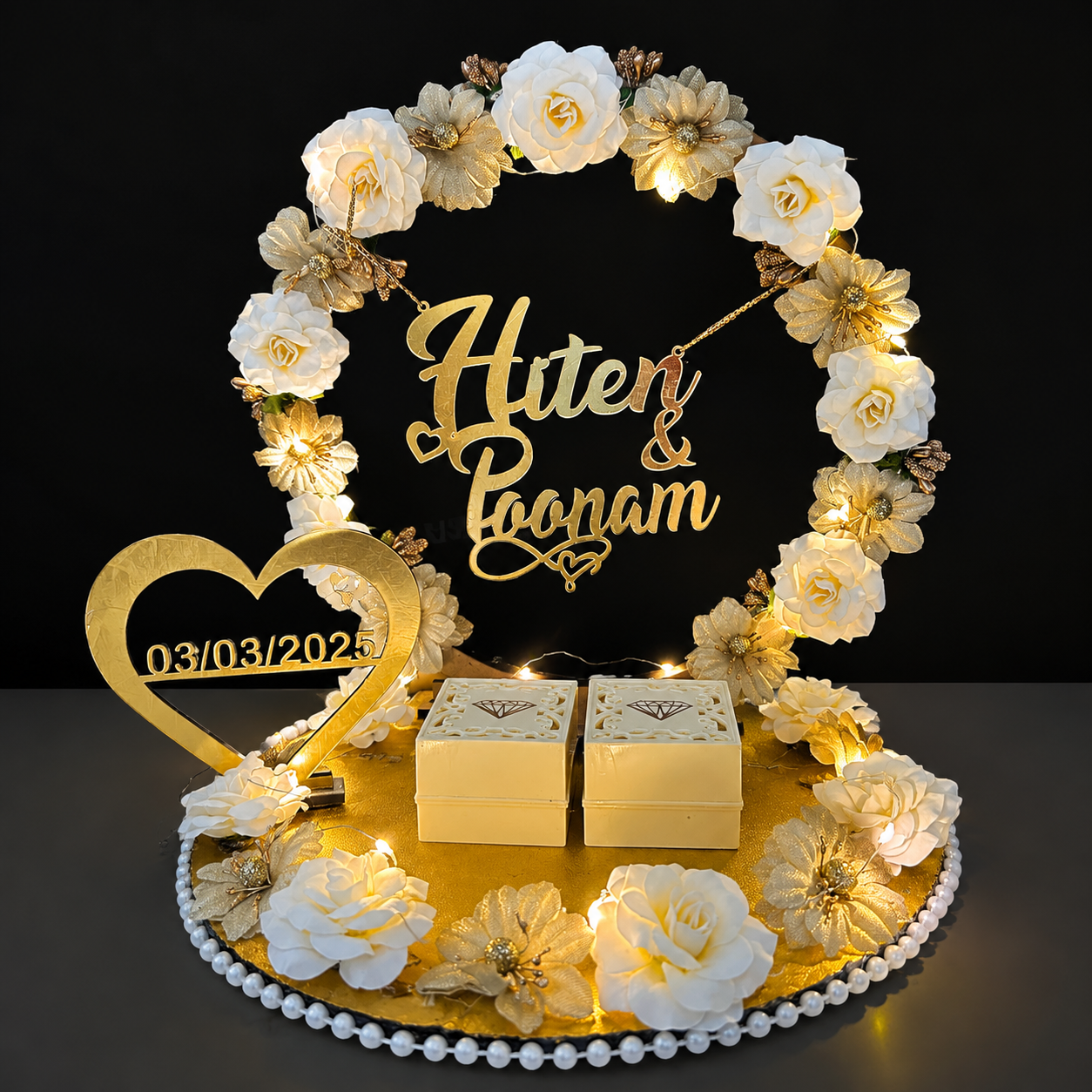 LED Floral Ring Ceremony Tray