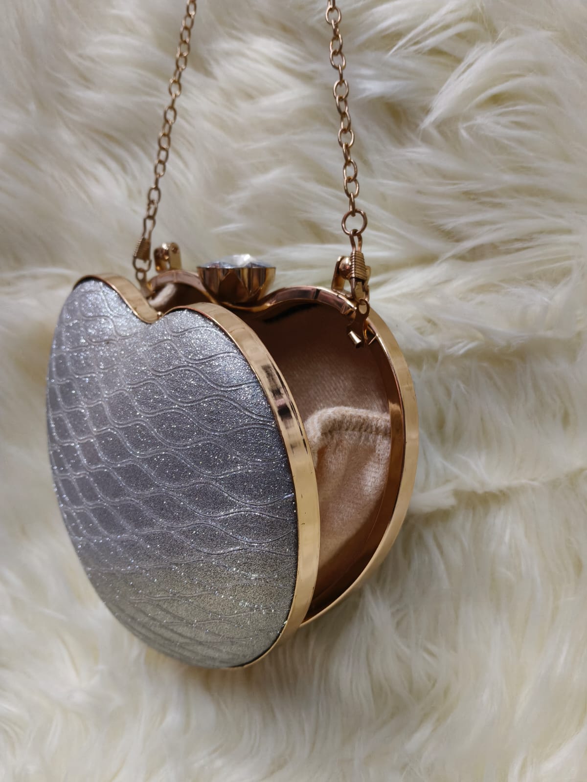 Heart Shape Silver Party Clutch - Image 2