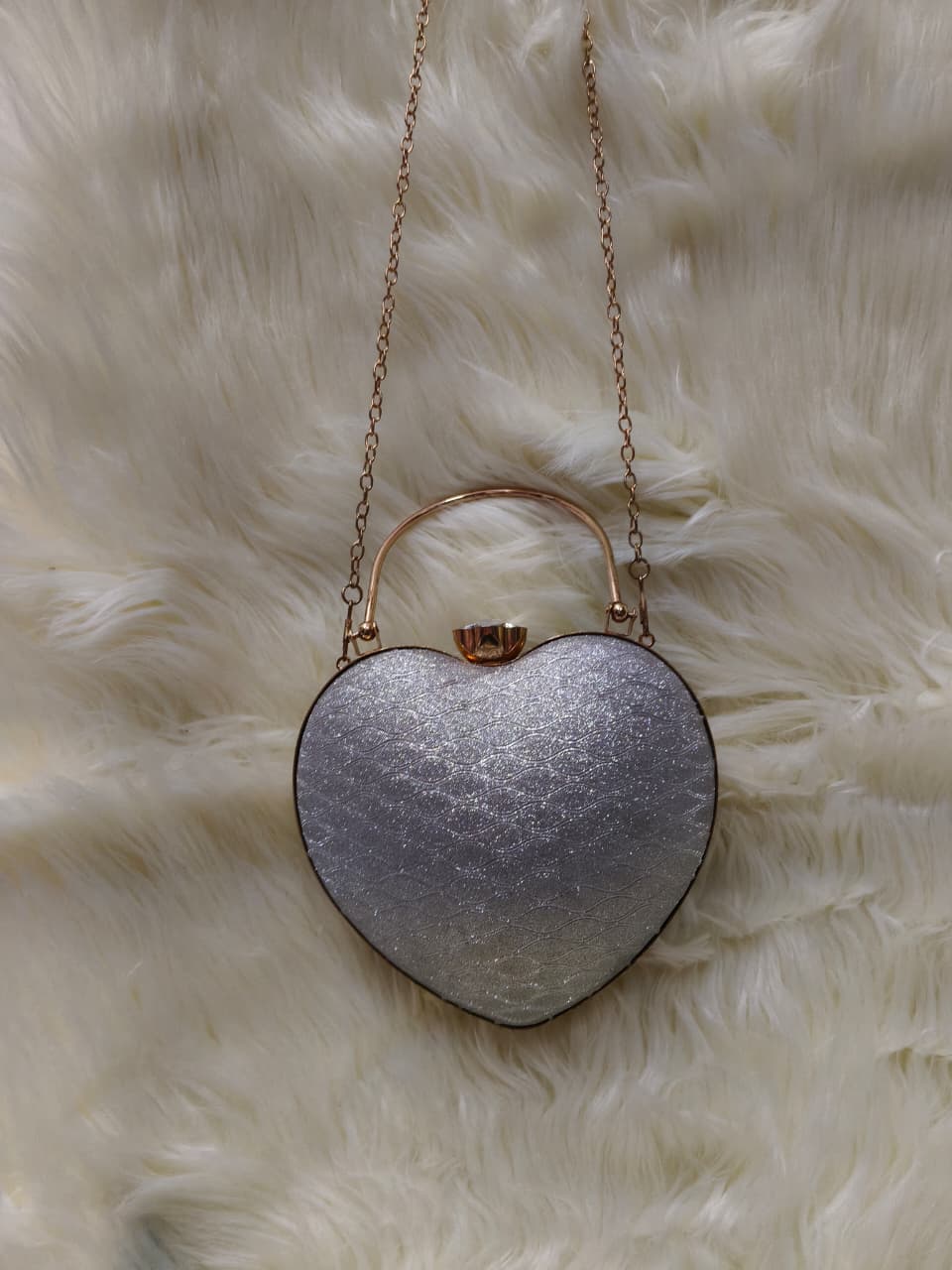 Heart Shape Silver Party Clutch
